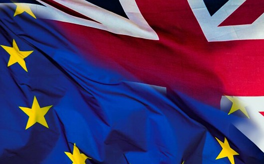 Merged EU UK Flag, flying